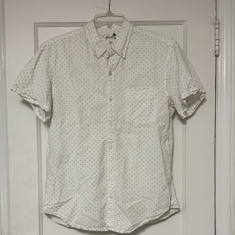 Bonobos Men's White Slim Fit Button Down Shirt with Navy Dots